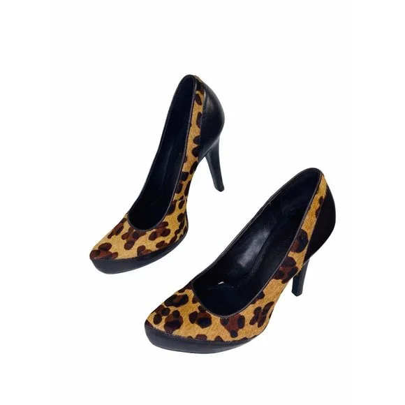 Gianni Bini Leopard Platform Heels Real Calf Hair & Leather 7.5M excellent! - Picture 2 of 10